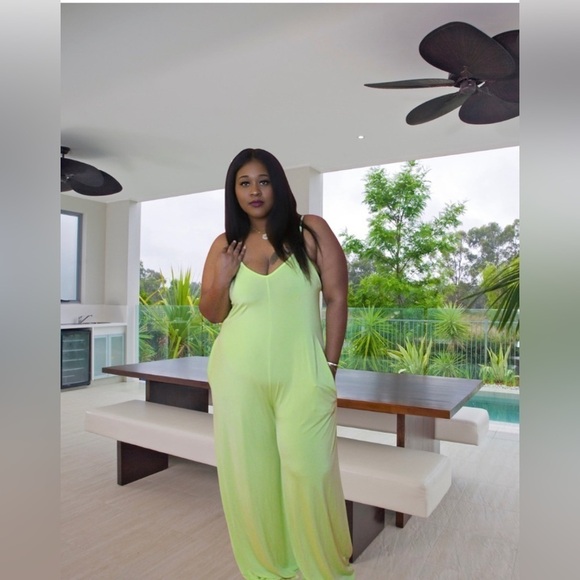 LIME Green Palazzo Jumpsuit - Picture 2 of 2